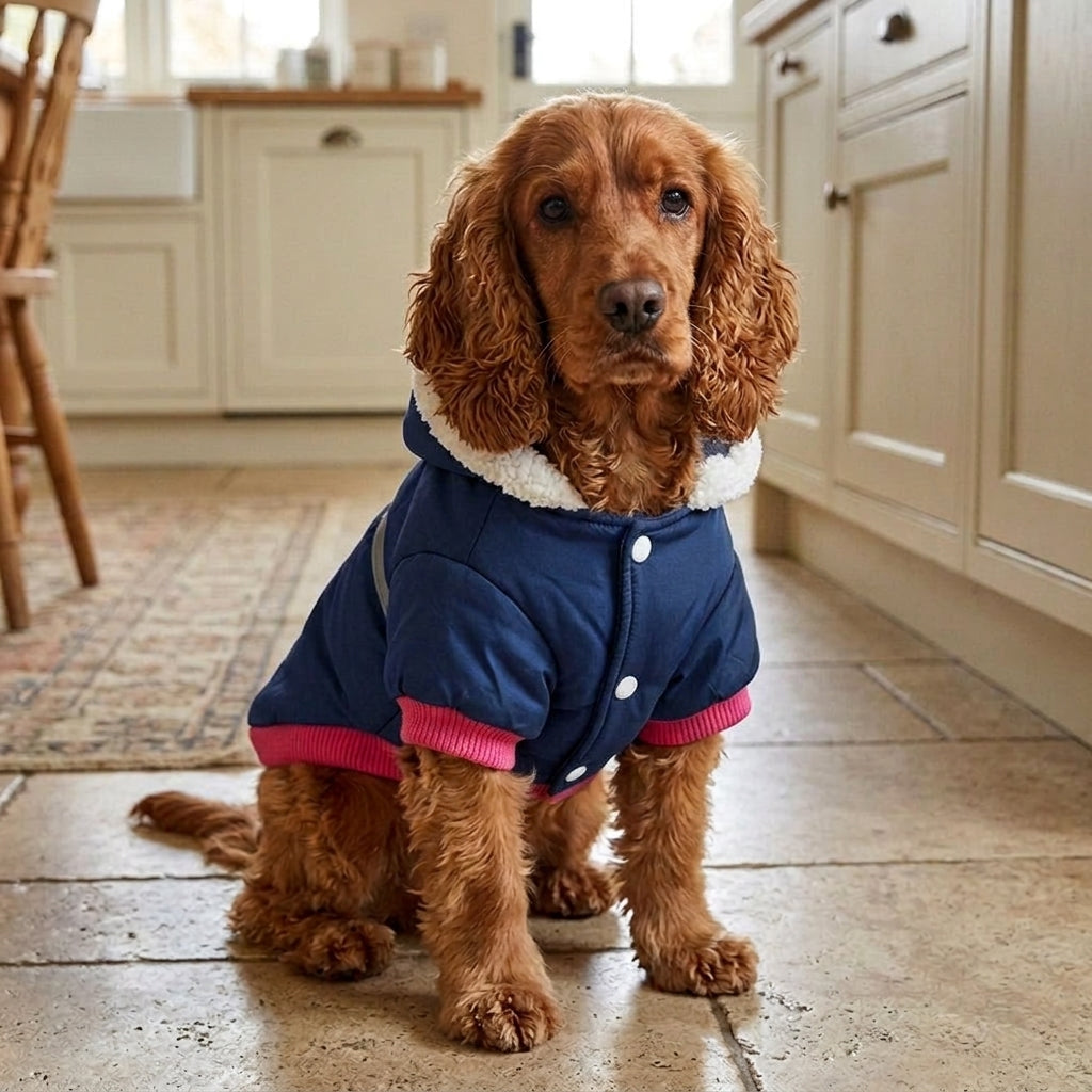 Quilted dog coat, reflective padded jacket with warm lining, Blue