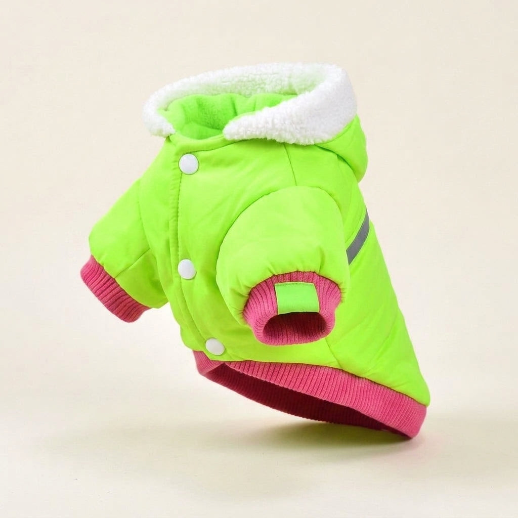 Quilted dog coat, reflective padded jacket with warm lining, Fluorescent Green, studio