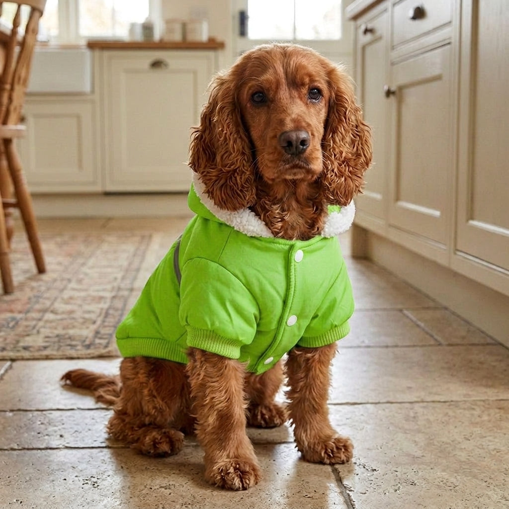 Quilted dog coat, reflective padded jacket with warm lining, Fluorescent Green