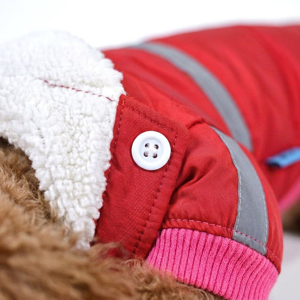 Quilted dog coat, reflective padded jacket with warm lining, Red, detail