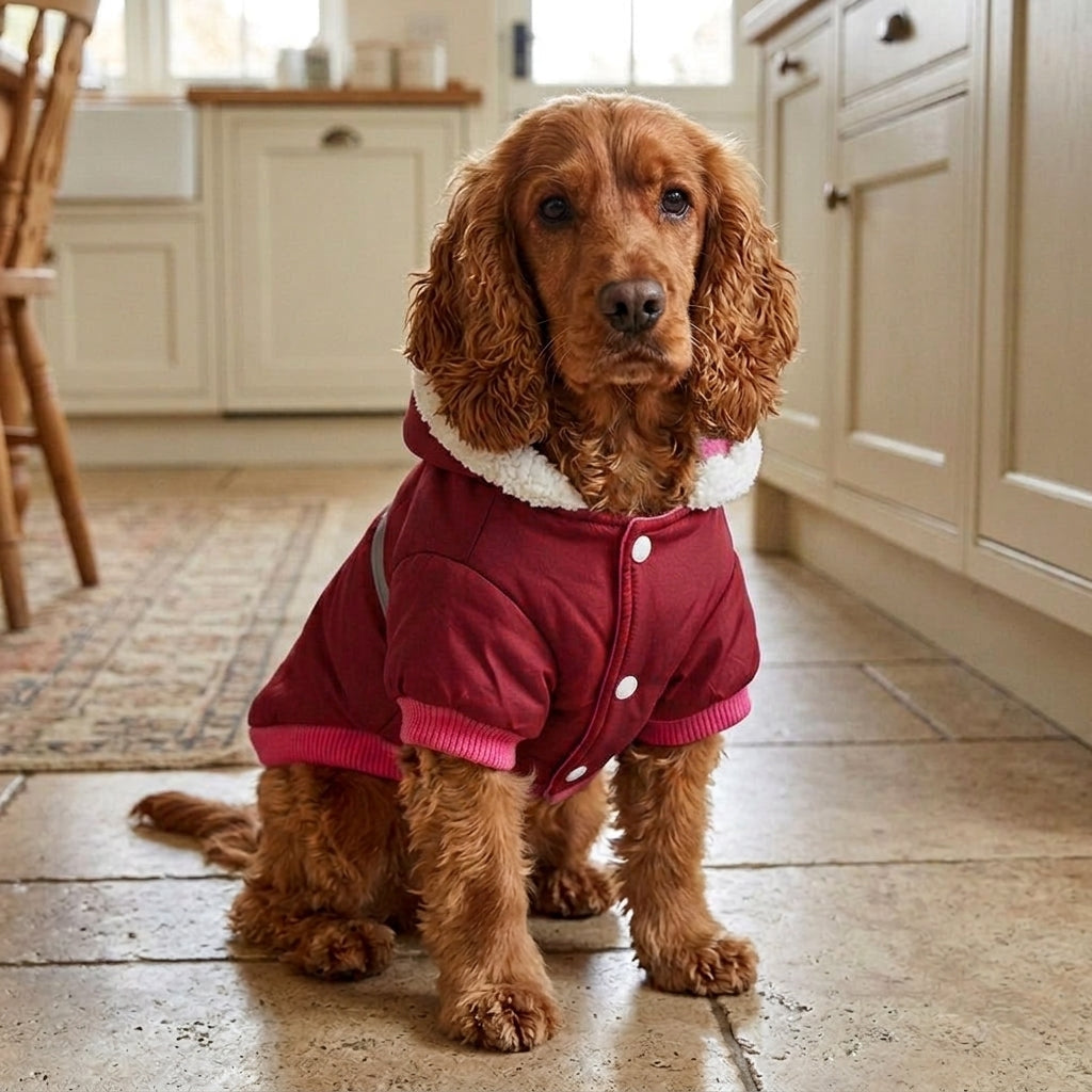 Quilted dog coat, reflective padded jacket with warm lining, Red
