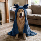 Dog Hood Costume: Reindeer antler dog hood, fleece Christmas costume, warm, Blue