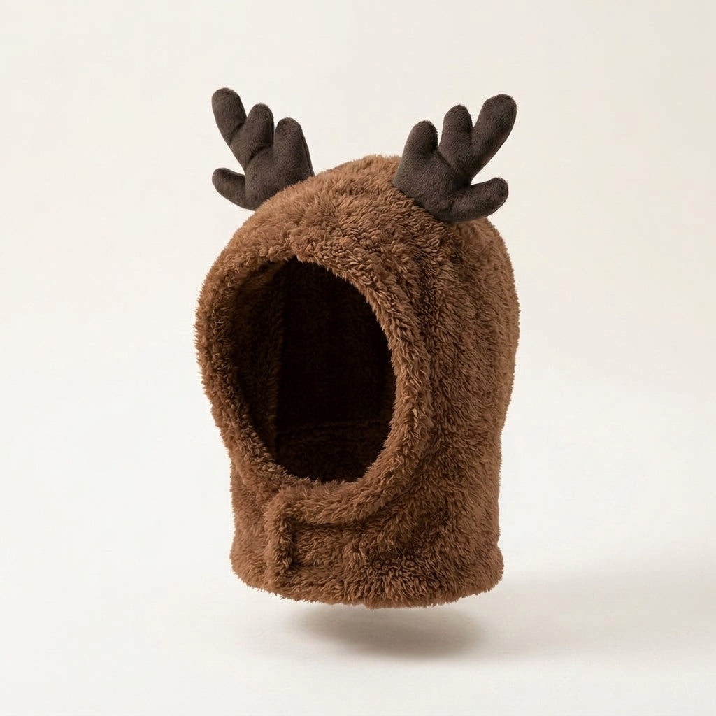 Reindeer antler dog hood, fleece Christmas costume, warm, Brown Elk, studio