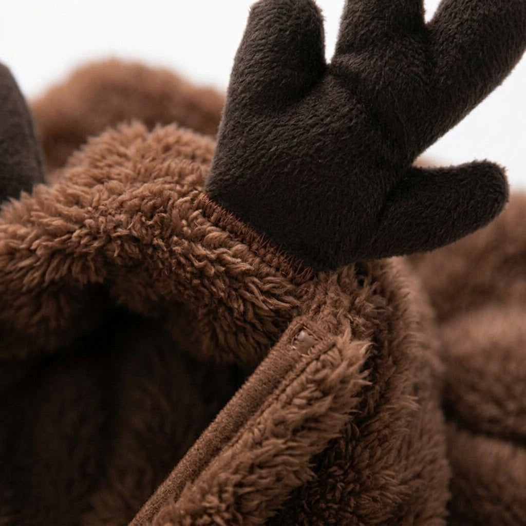 Reindeer antler dog hood, fleece Christmas costume, warm, Brown Elk, detail
