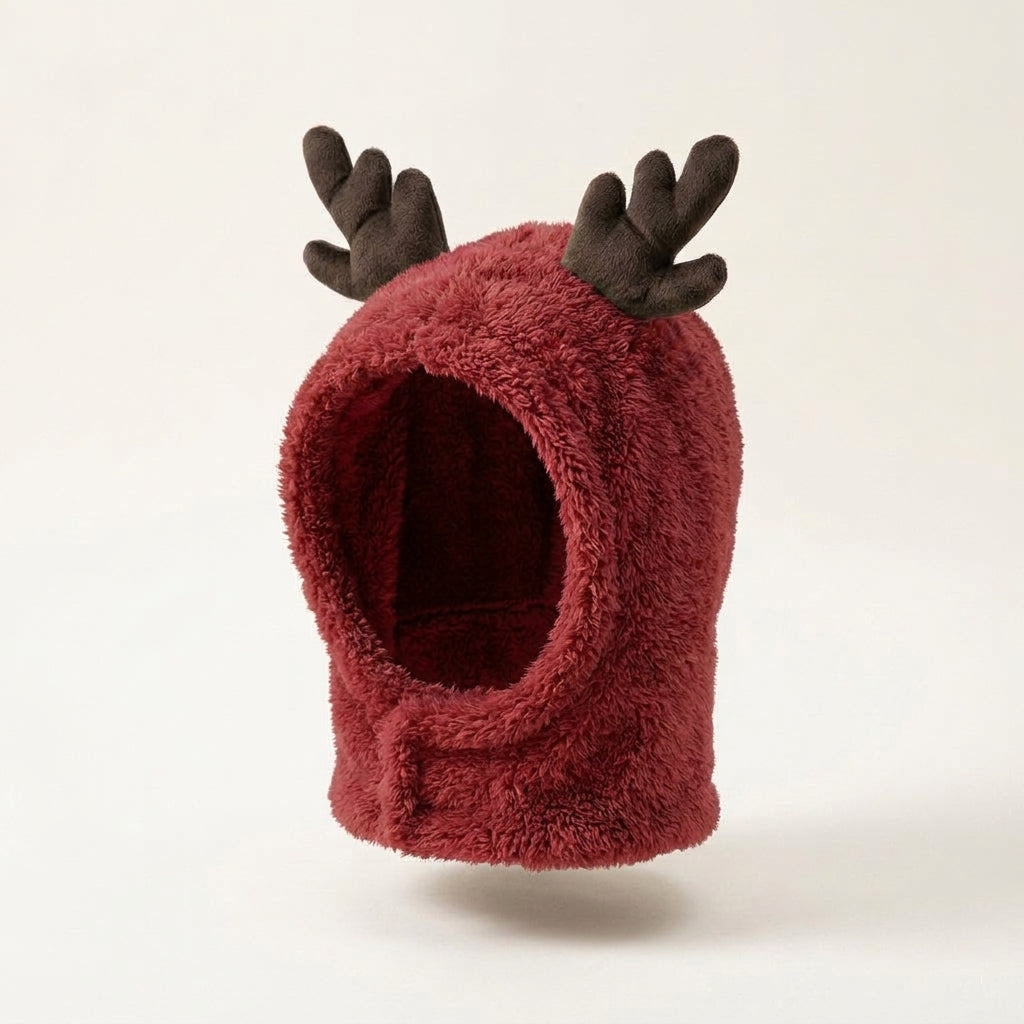 Reindeer antler dog hood, fleece Christmas costume, warm, Red, studio