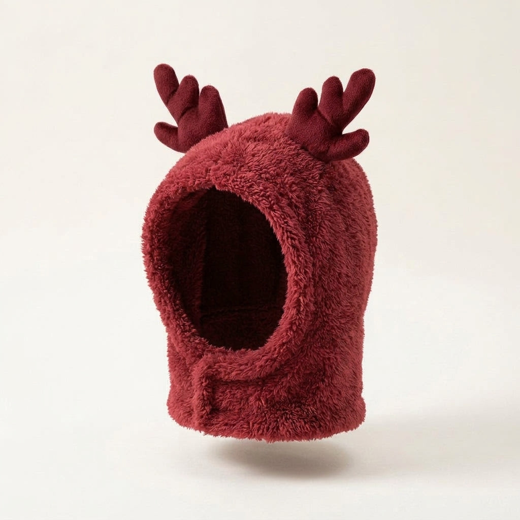 Reindeer antler dog hood, fleece Christmas costume, warm, Red Elk, studio