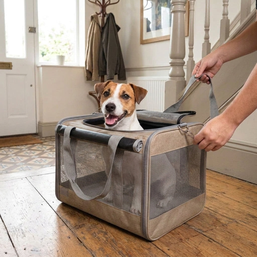 Dog Carrier Shoulder Bag: Dog carrier, soft-sided travel bag with padded shoulder straps, Beige