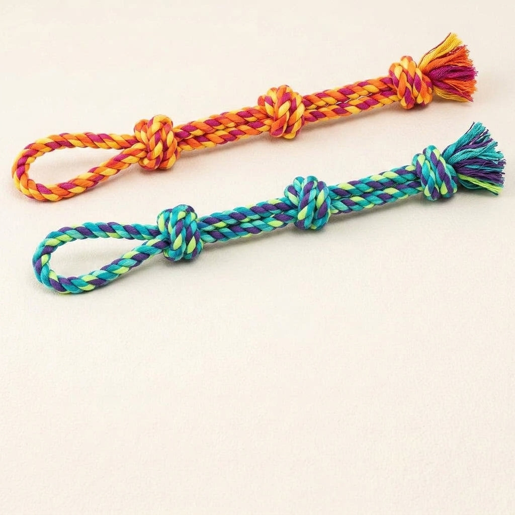 Rope dog toy, dense knotted chew toy for tug and play, Colorful 1, studio