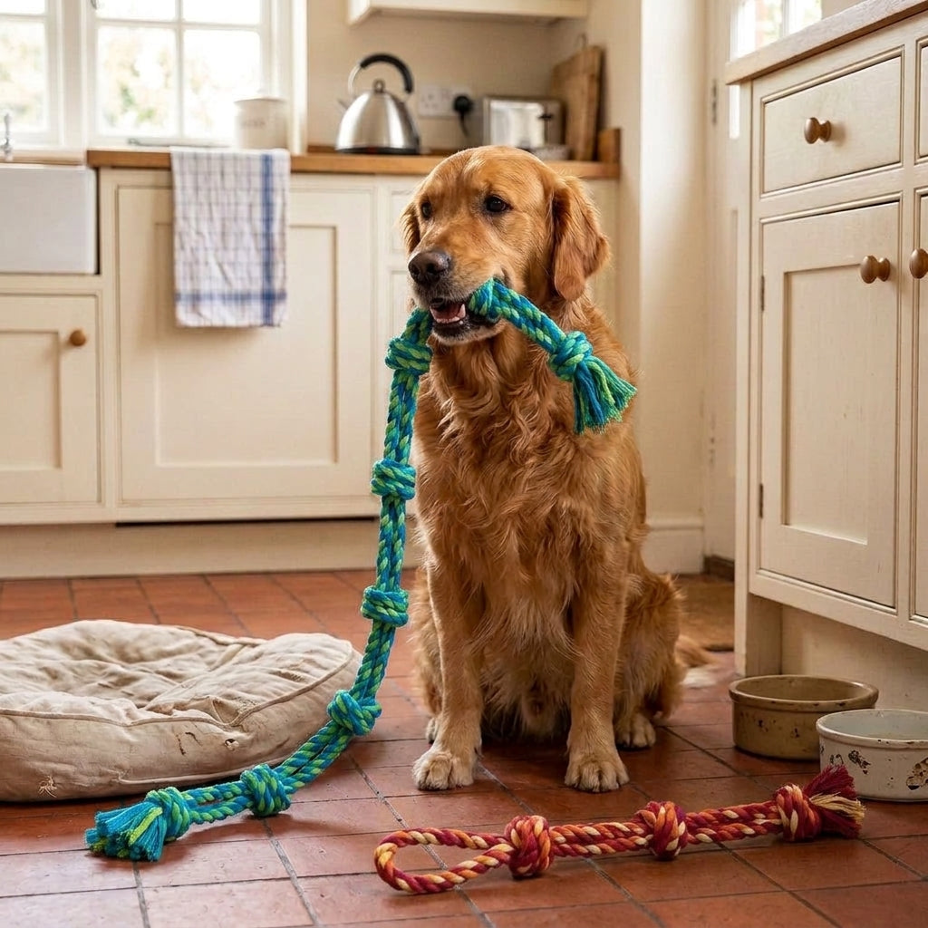 Rope dog toy, dense knotted chew toy for tug and play, Colorful 1
