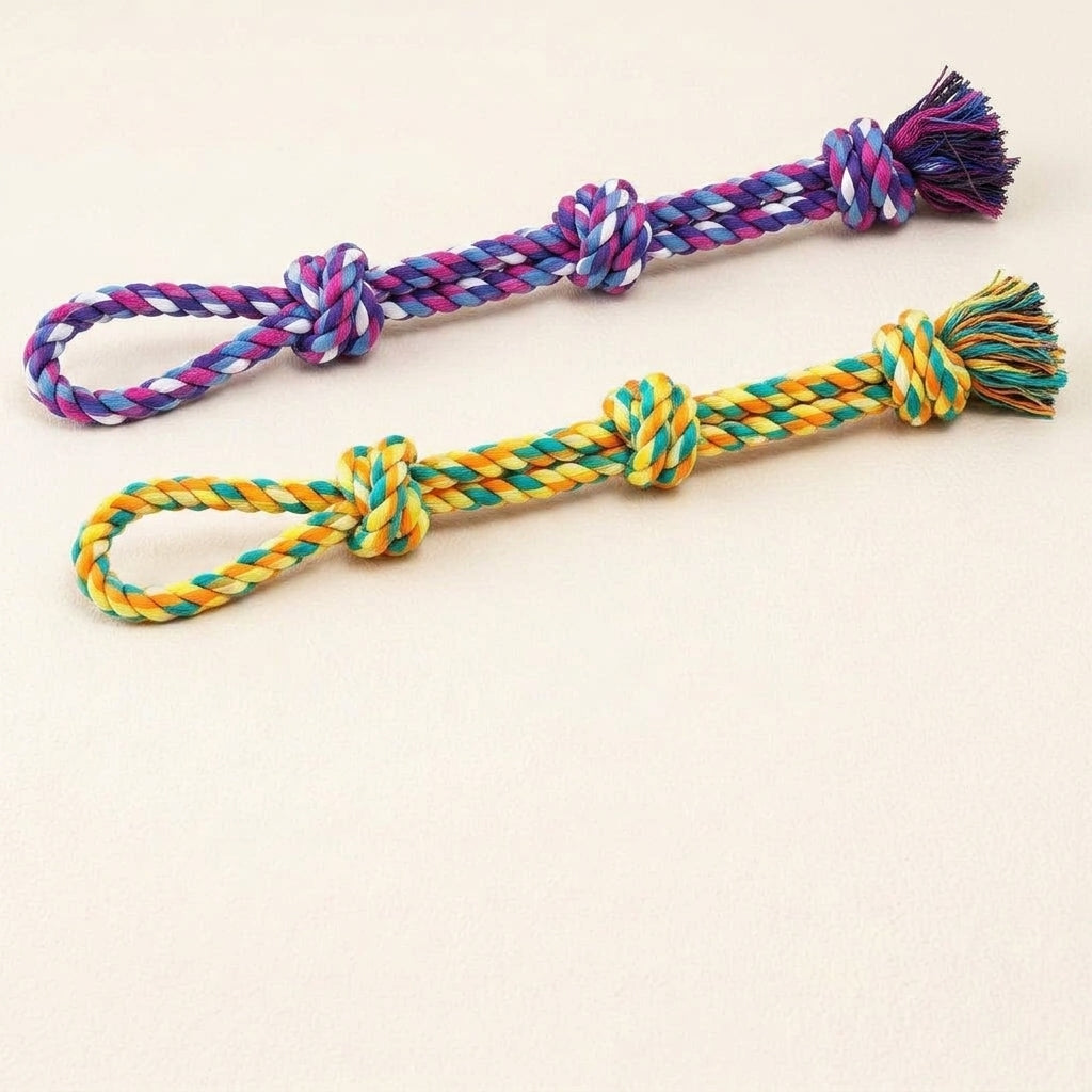 Rope dog toy, dense knotted chew toy for tug and play, Colorful 2, studio