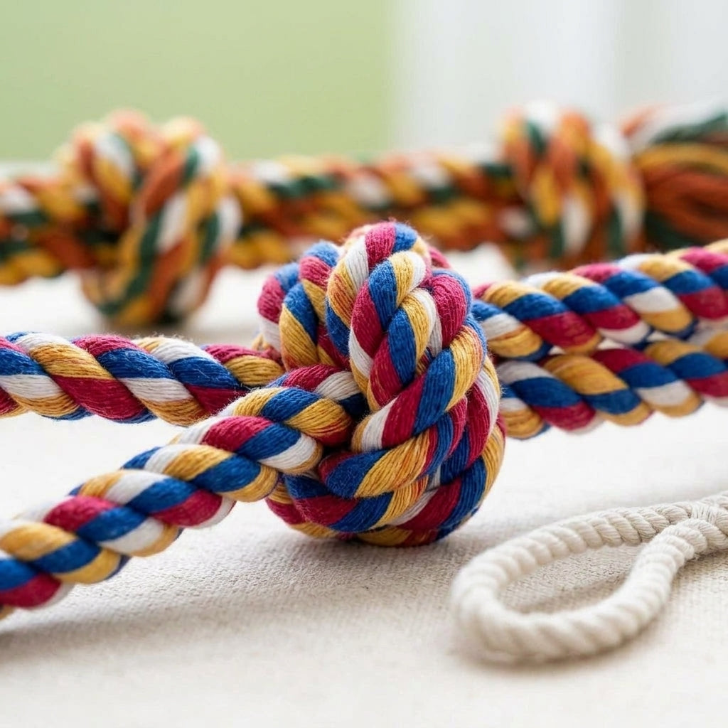 Rope dog toy, dense knotted chew toy for tug and play, Colorful 2, detail