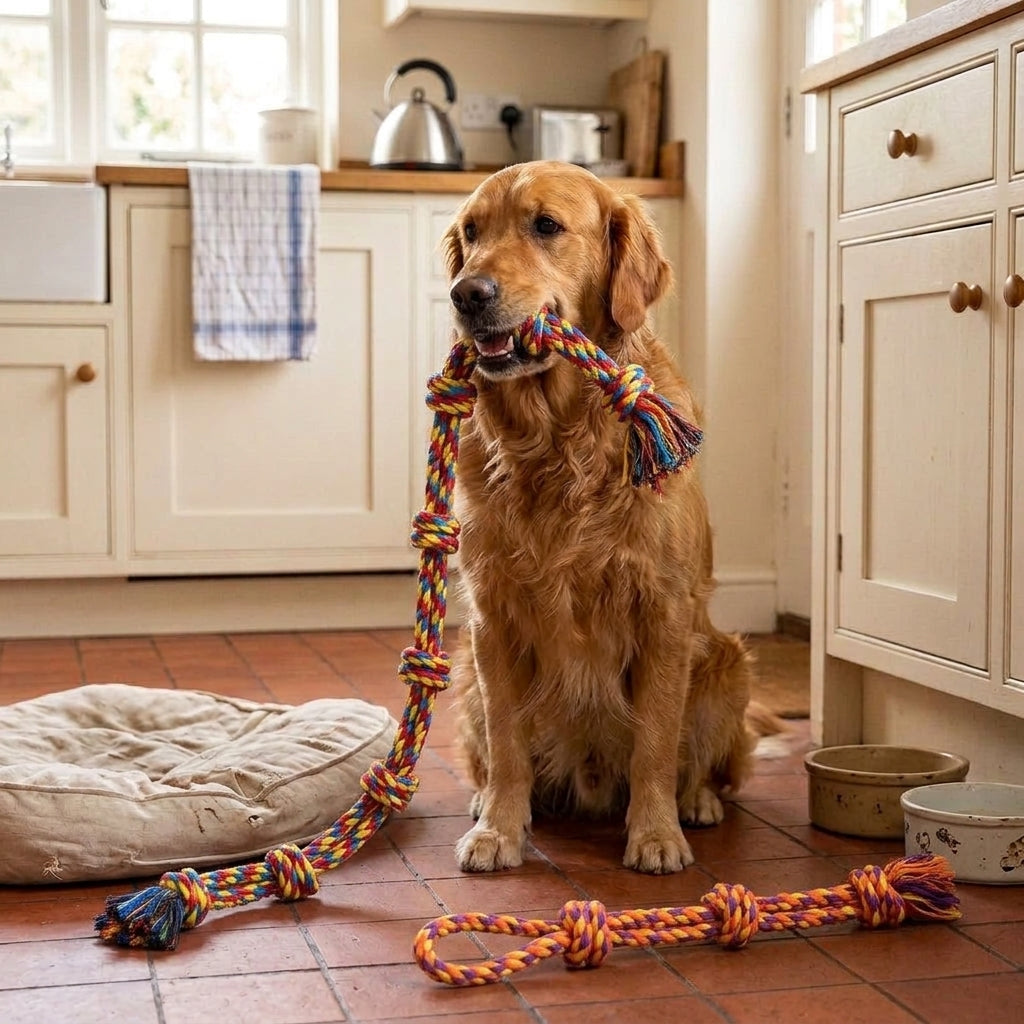Rope dog toy, dense knotted chew toy for tug and play, Colorful 2