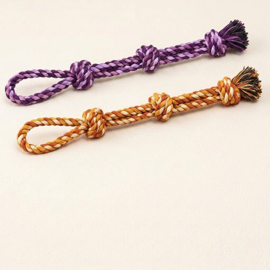 Rope dog toy, dense knotted chew toy for tug and play, Colorful 3, studio