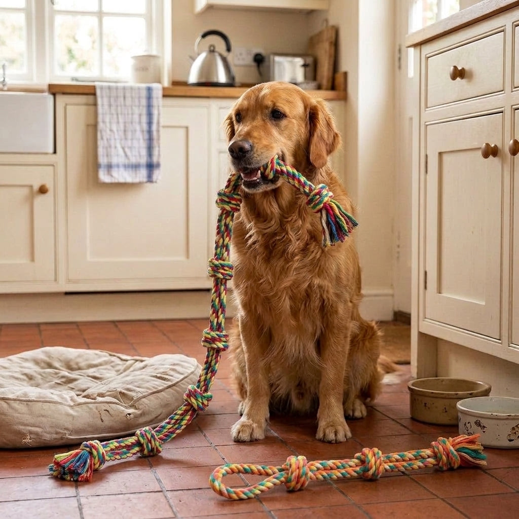 Rope dog toy, dense knotted chew toy for tug and play, Colorful 3