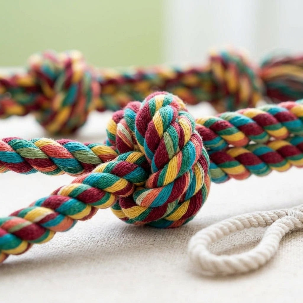 Rope dog toy, dense knotted chew toy for tug and play, Colorful 4, detail