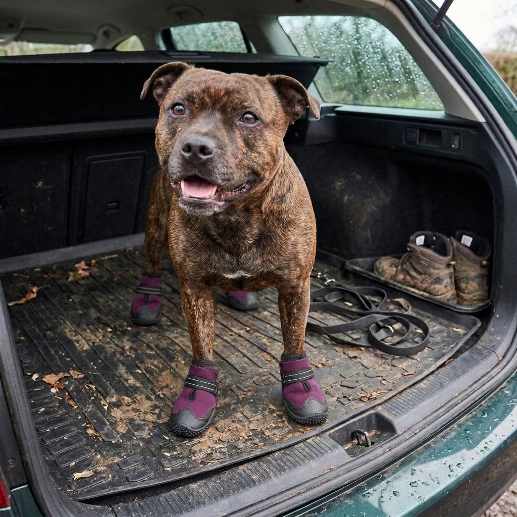 Dog boots, waterproof non-slip paw protection for winter walks, Dark Violet